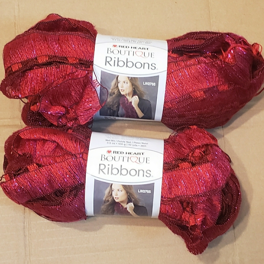 Red Heart Boutique Ribbons Yarn  2 Skeins 3.5oz×42yd Sangria Color